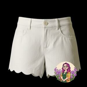LOFT White Riviera Scalloped Hem Cotton Shorts Womens Size 6 Summer Preppy